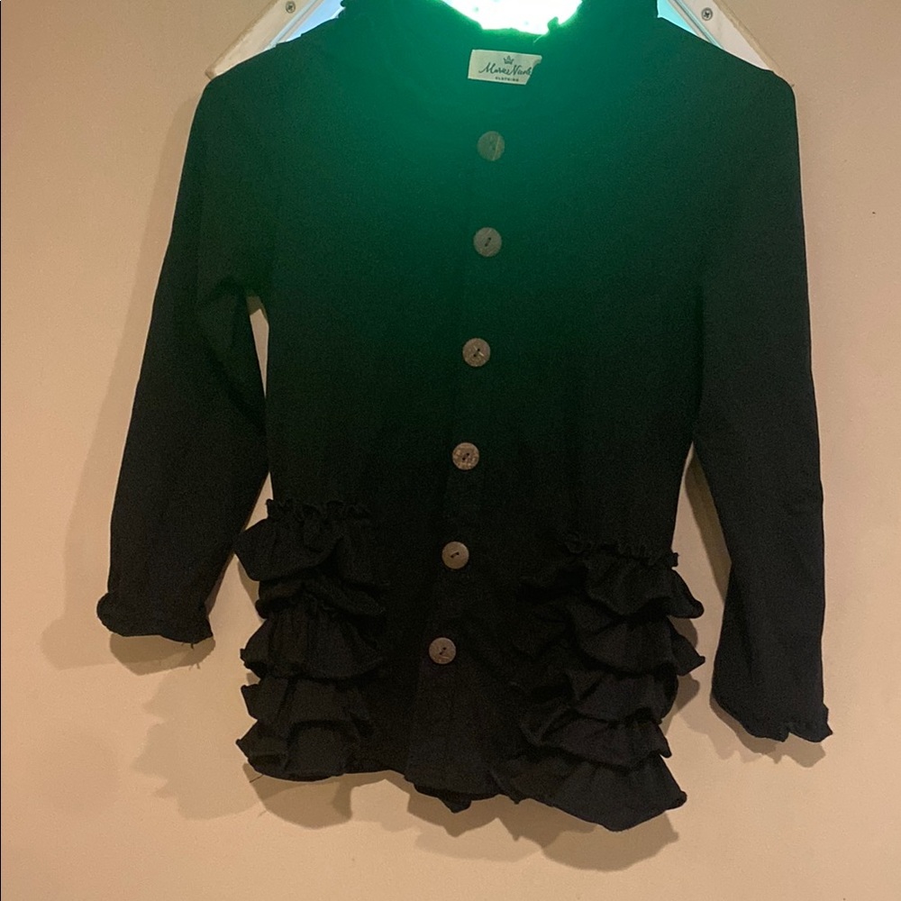 Stylish Black Kids Jacket with Ruffle Details